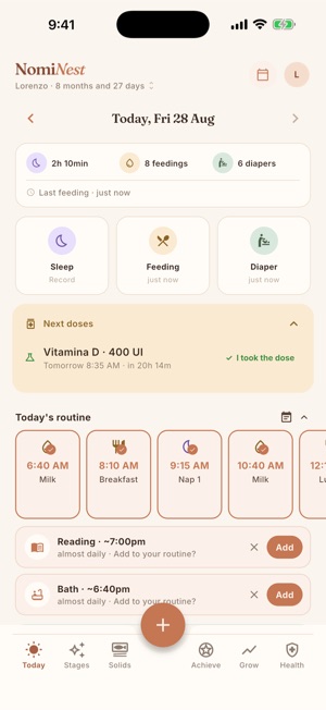 NomiNest 'Today' screen on an iPhone