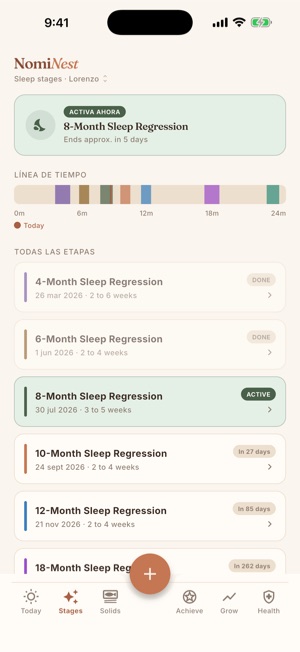 NomiNest 'Sleep stages' screen