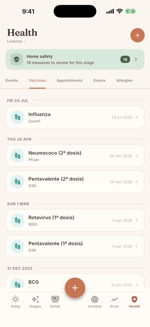 NomiNest 'Health' screen