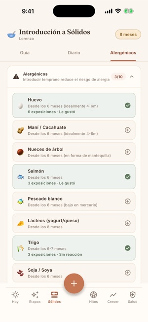 Pantalla «Alérgenos» de NomiNest