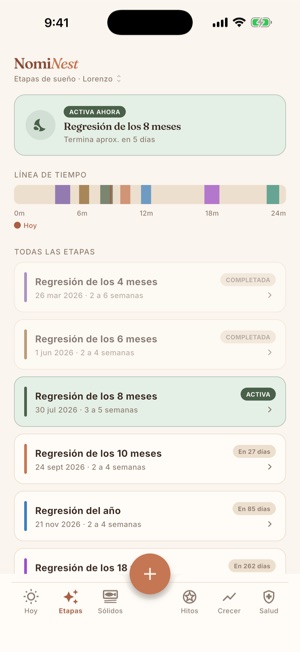 Pantalla «Etapas del sueño» de NomiNest