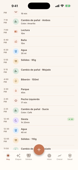 Pantalla «La línea del día» de NomiNest